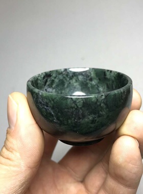 藏玉茶杯天然药石酒杯茶杯直播爆款杯子茶具玉石墨绿玉茶具
