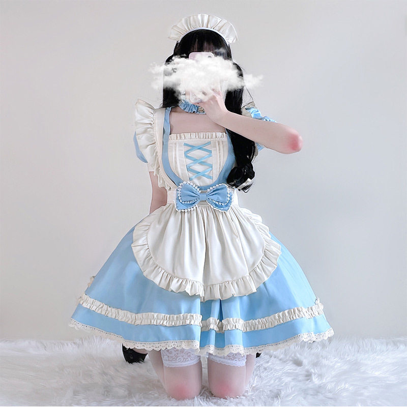 蓝色爱丽丝日本女仆装洛丽塔OP短袖cosplay服装cos出逃公主连衣裙