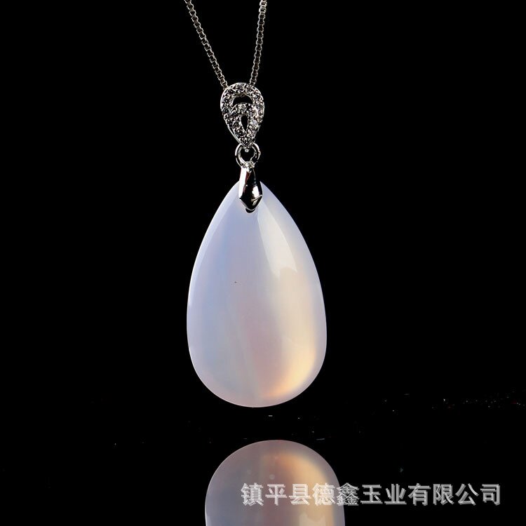 绿玉髓镶嵌吊坠 925银镶粉玉髓 小水滴镶嵌饰品 直播货源