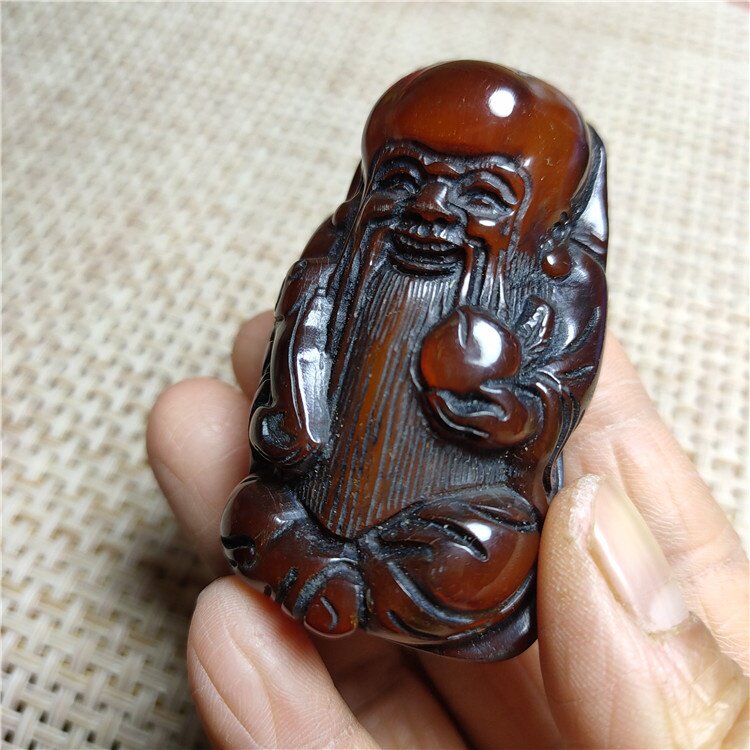 供应古玩工艺品杂项牦牛角雕刻寿星老人手把件挂件批发