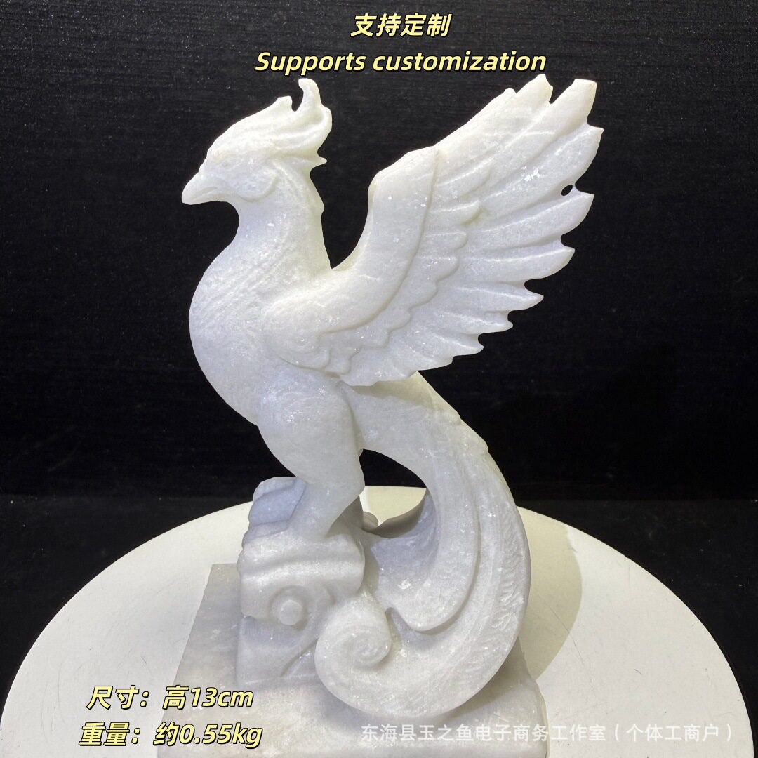 天然水晶原石打磨凤凰雕刻件各种材质可挑选水晶摆件厂家