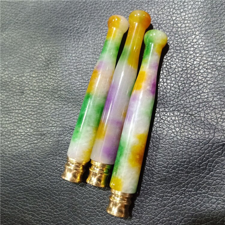 供应珠宝石英岩玉翡翠三色烟嘴烟具冰糯种烟嘴玉石烟嘴批发