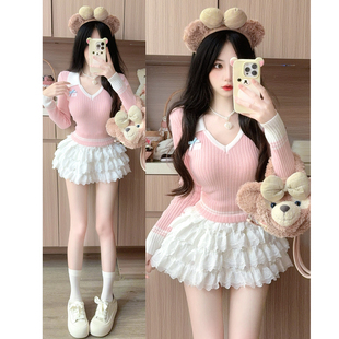 甜美日系学院风减龄短款针织衫女秋冬新款糖果色多巴胺小个子毛衣