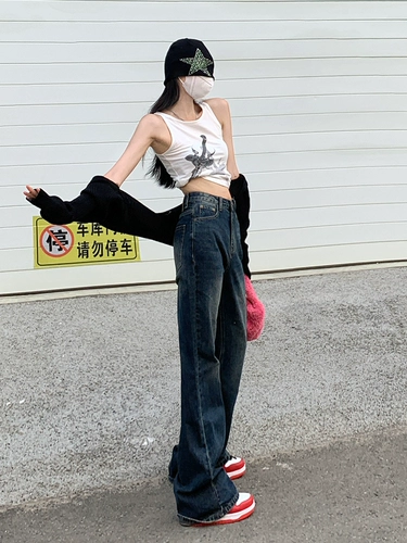 Tide, ретро осенние джинсы, штаны, штаны-клёш, в американском стиле, коллекция 2022, оверсайз, свободный крой, по фигуре