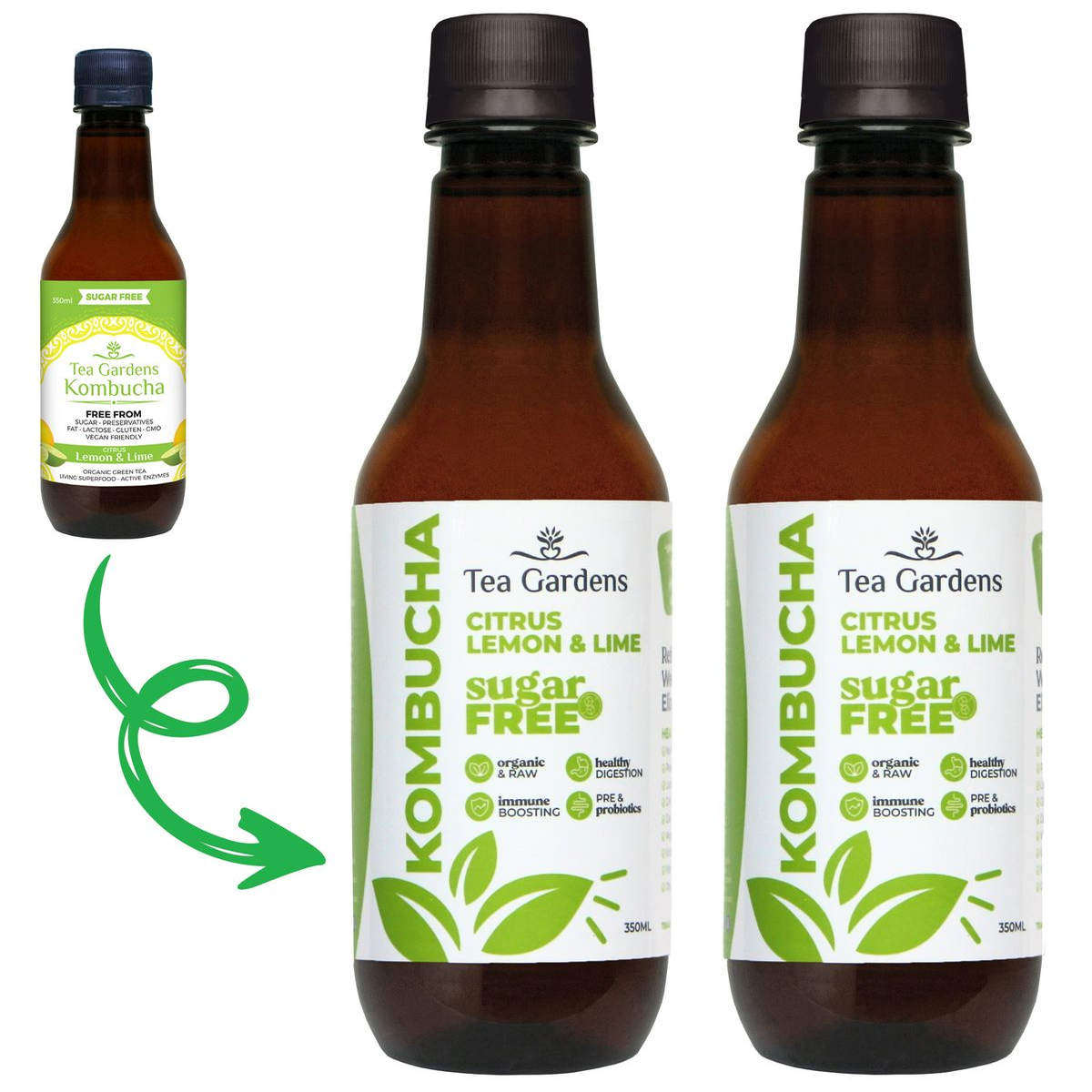 进口Tea Gardens有机康普茶柠檬青柠味350毫升2支装无糖植物饮料