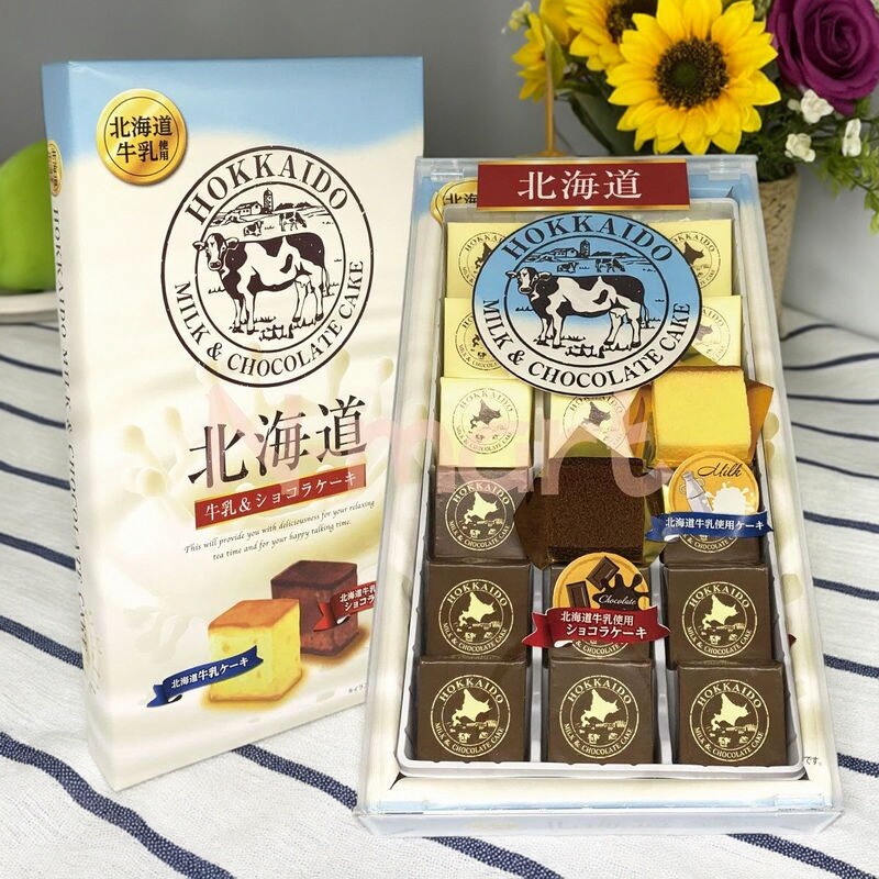网红日本进口北海道牛乳朱古力巧克力蛋糕18枚独立装零食礼盒糕点