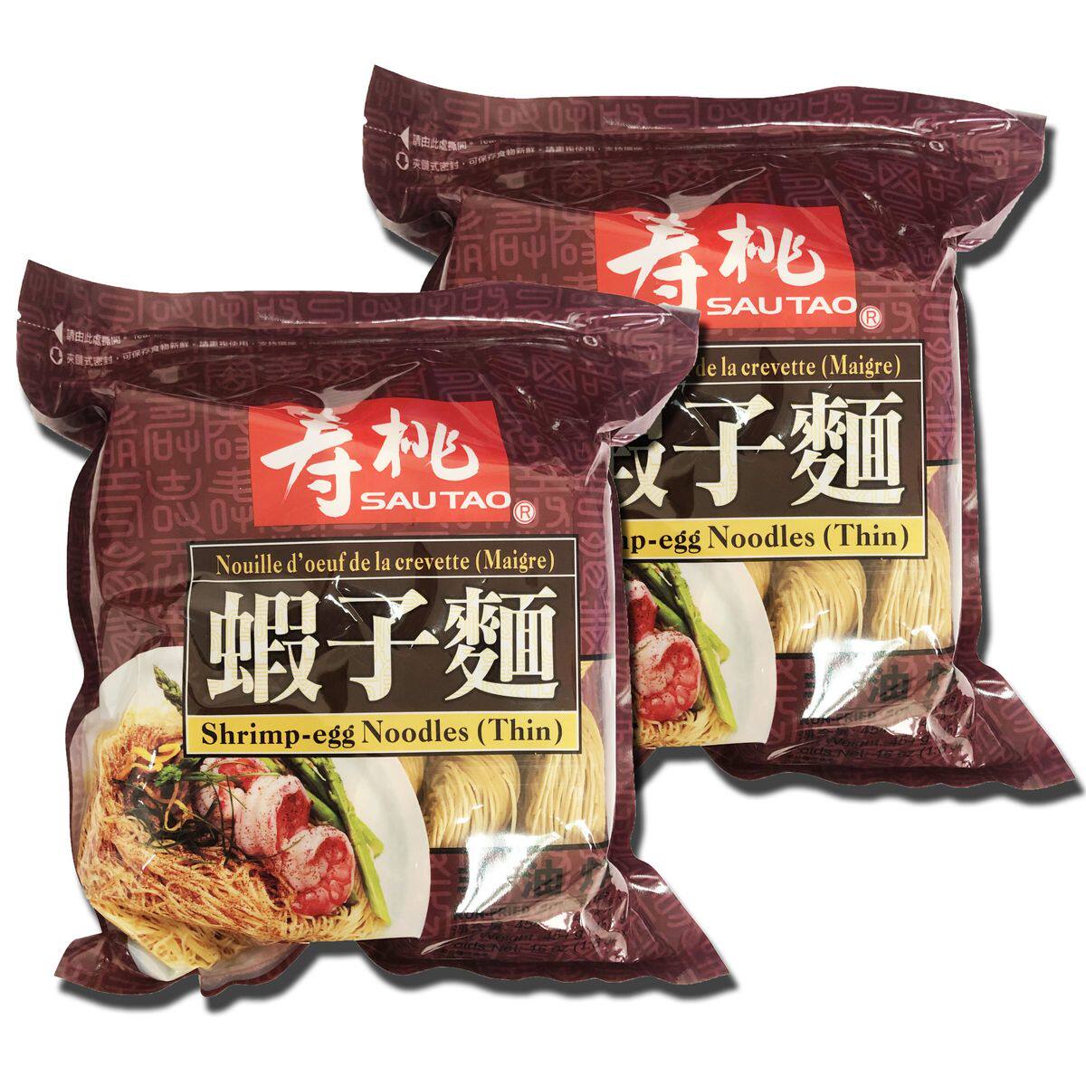 寿桃牌 - 袋装虾子面幼条 (非油炸) 454克 x 2包装