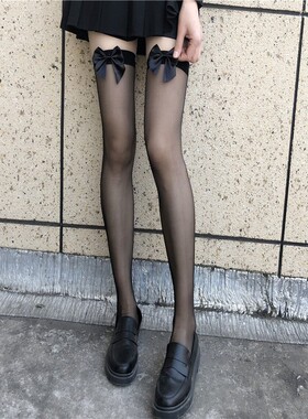 蝴蝶结长筒丝袜女薄款过膝袜子JK可爱性感黑丝百搭长筒高筒袜