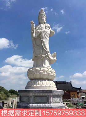 花岗岩石雕观音 芝麻白石材雕刻滴水观音 寺院古建观音像雕刻定制