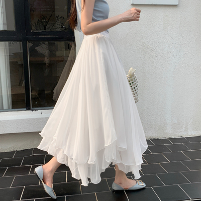 不规则网纱半身裙女夏季薄款纱裙小个子高腰a字半裙中长款伞裙子