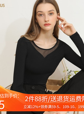 奥特莱斯品牌折扣 CANVAUS秋冬新款 圆领网纱拼接设计感打底衫女