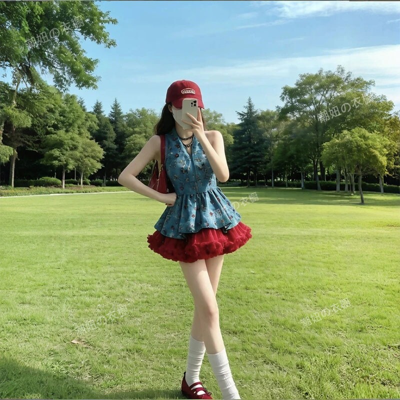 红色半身裙蓬蓬裙tutu裙成人公主裙芭蕾风蛋糕裙短裙女小个子穿搭