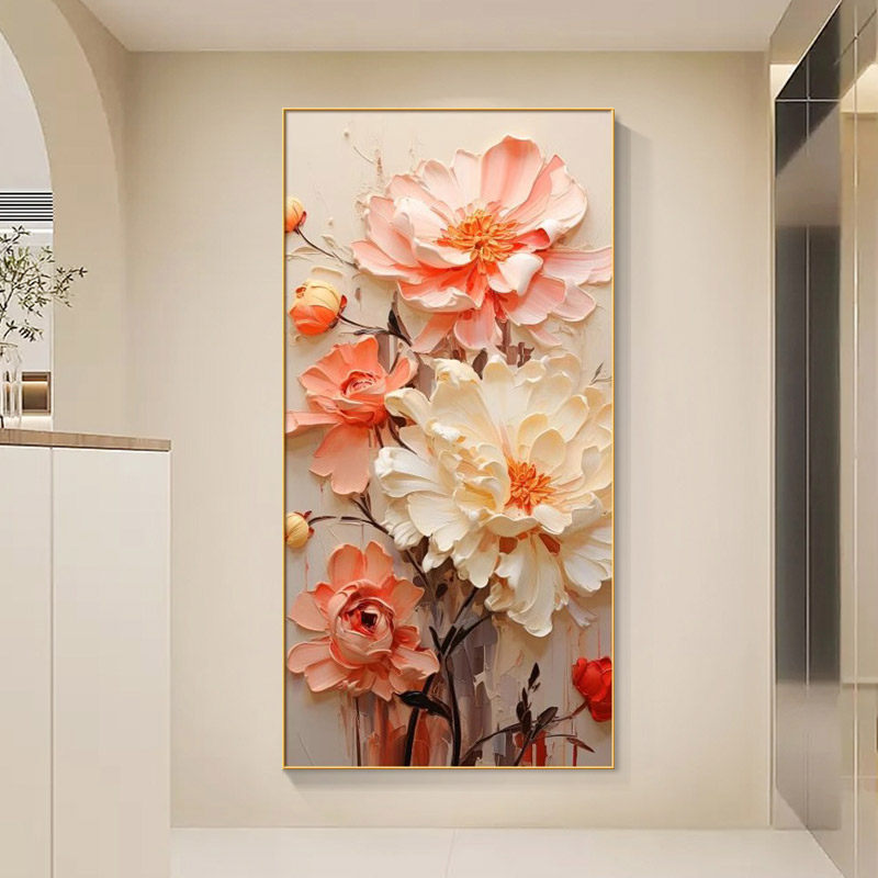 牡丹花十字绣2026年新款高级感客厅玄关治愈系奶油风竖版自己刺绣