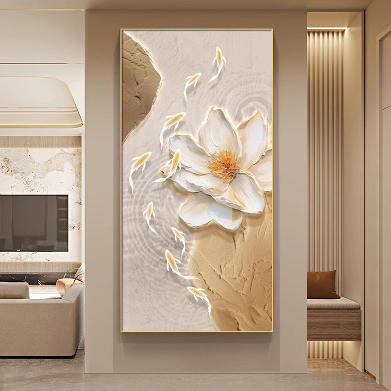 九鱼图十字绣荷花新款高级感客厅玄关治愈系奶油风竖版自己刺绣