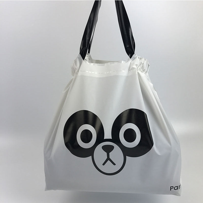 批发卡通外卖收口手提袋磨砂熊猫抽绳礼品束口塑料袋印字定制