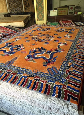 纯羊毛藏式红色六龙地毯佛堂寺庙龙抱柱订做包龙柱仿古橘色龙毯