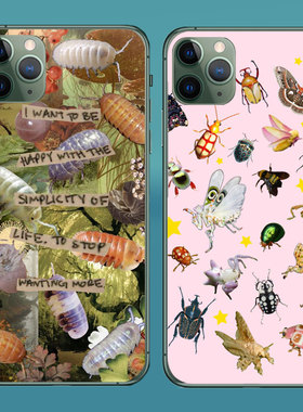 昆虫世界蝴蝶图案适用苹果14promax手机壳iPhoneXR涂鸦小众