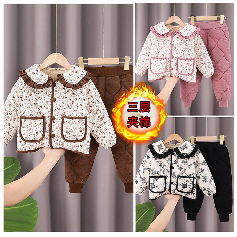 秋冬新款女童棉服套装加