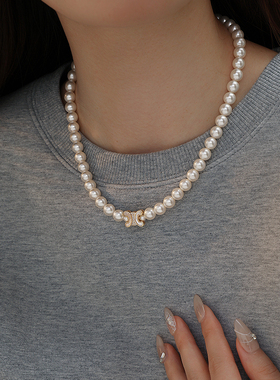 饰悟母贝锁骨链女凯旋门珍珠项链