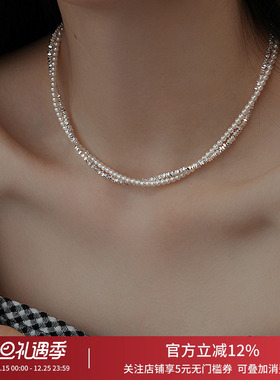 饰悟银饰碎银子珍珠项链锁骨链女