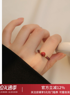 饰悟银饰石榴石朱砂戒指女