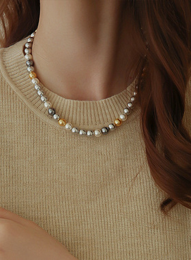 饰悟白色灰色黑色金色珍珠项链女