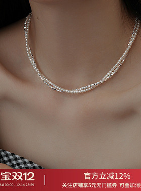 饰悟银饰碎银子珍珠项链锁骨链女