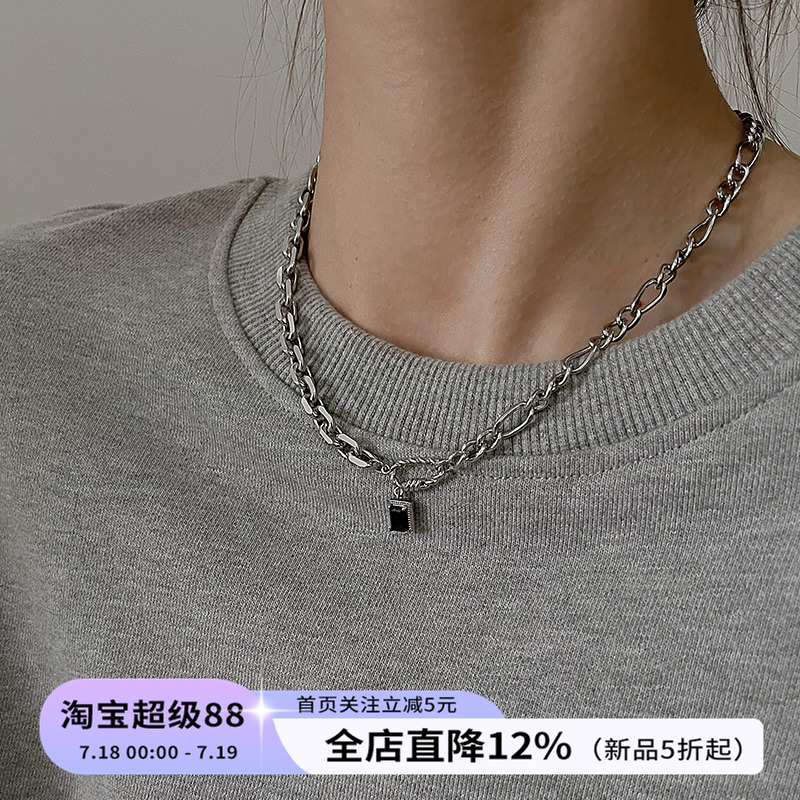 ins黑色锆石轻奢小众新款银饰