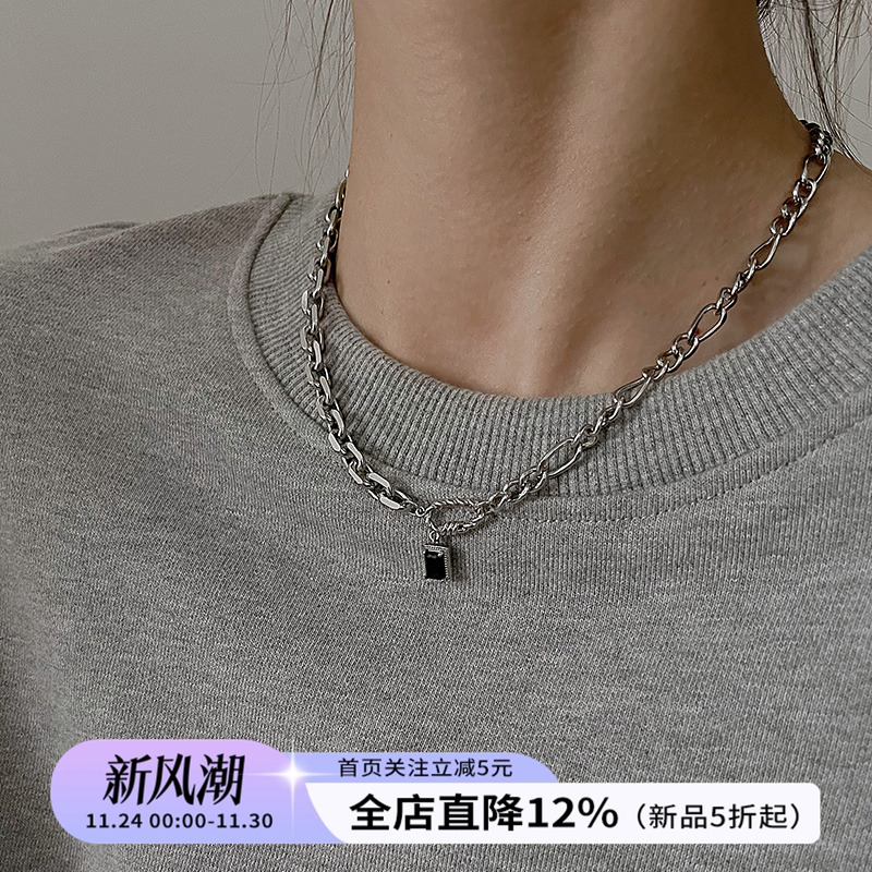 ins黑色锆石轻奢小众新款银饰