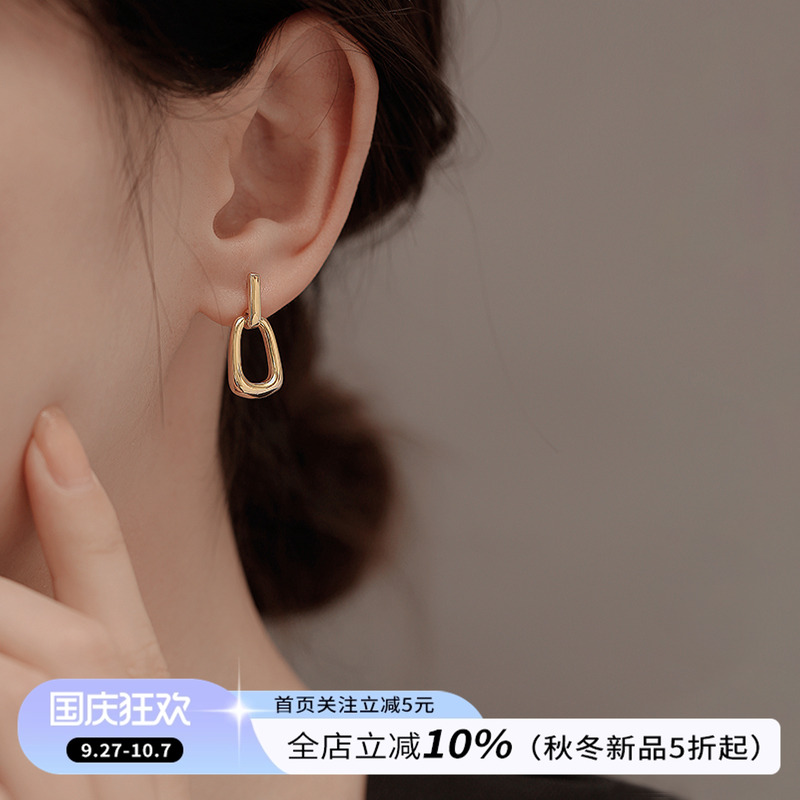饰悟银饰几何金色方形耳环女
