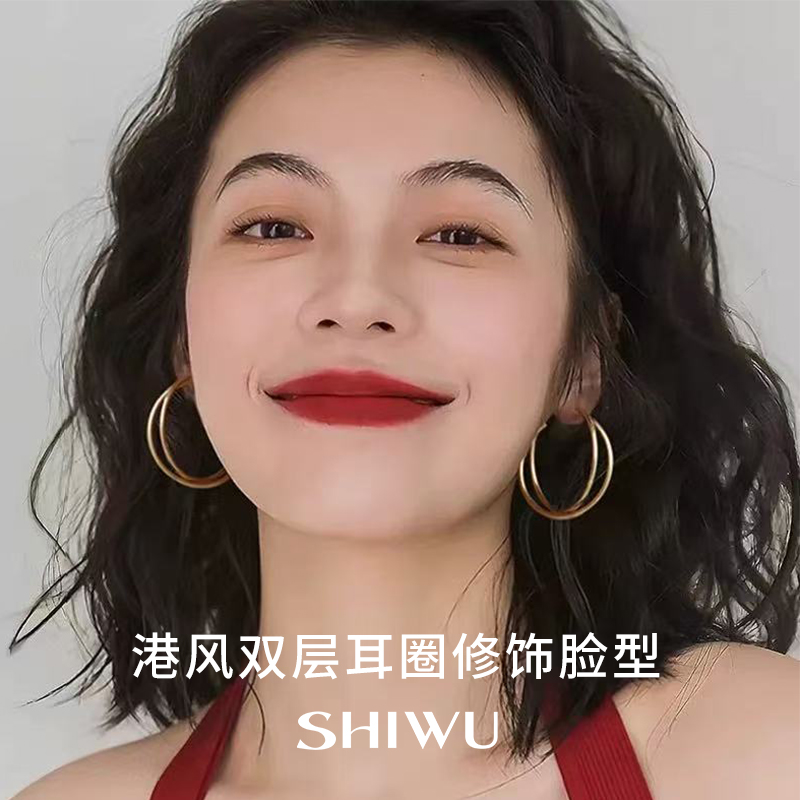 饰悟双层S999纯银耳针素圈耳环