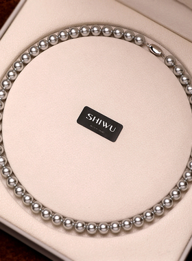 施家真多麻灰色珍珠项链颈链女士珍珠毛衣链轻奢高级感秋冬锁骨链