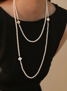 四叶草珍珠长款项链女配饰