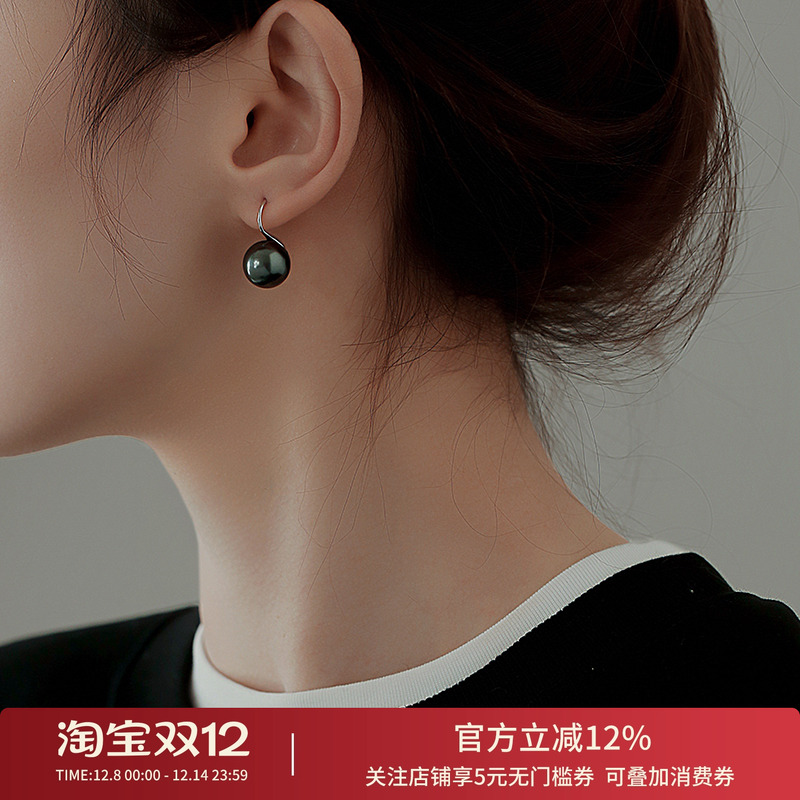 999纯银大溪地黑色珍珠耳钩耳钉轻奢高级感气质大气耳环2025新款