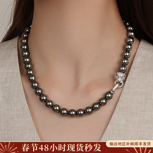 一夜豹富大溪地黑色珍珠项链秋冬毛衣链轻奢高级感气质锁骨链女