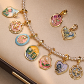 莫奈花园油画风任意扣吊坠单坠可拆卸小米珠搭配吊坠法式 复古配件