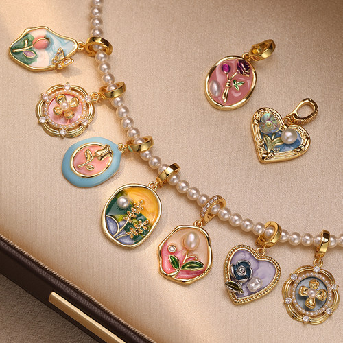 饰悟油画风吊坠单坠法式复古