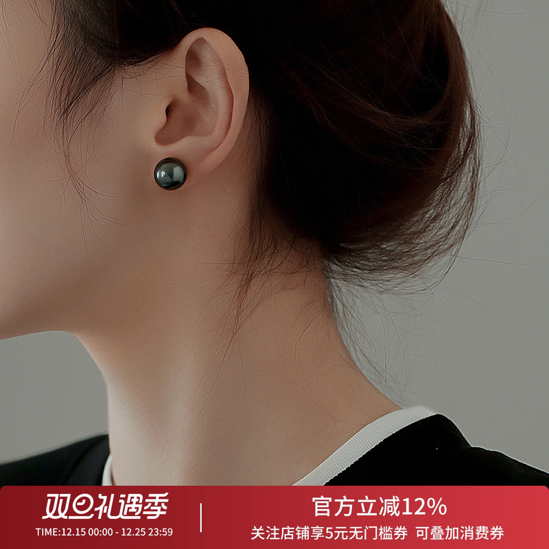 大溪地黑色珍珠耳钉女轻奢S999纯银耳环2025新款爆款耳饰高级小众