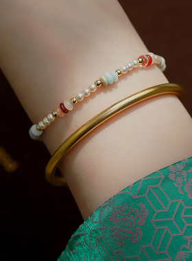 饰悟银饰彩色天然石施家珍珠手链