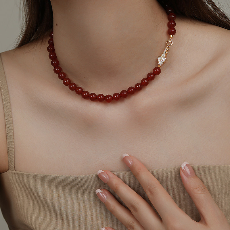新中式红玛瑙玉石锁骨链毛衣链红色项链高级感轻奢小众女2025新款,饰品/流行首饰/时尚饰品新,颈饰,淘宝优惠券,粉丝福利购,淘宝优惠卷