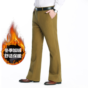 男冬季 保暖裤 加厚微喇叭裤 百搭抗皱小喇叭裤 时尚 灯芯绒加绒阔腿裤