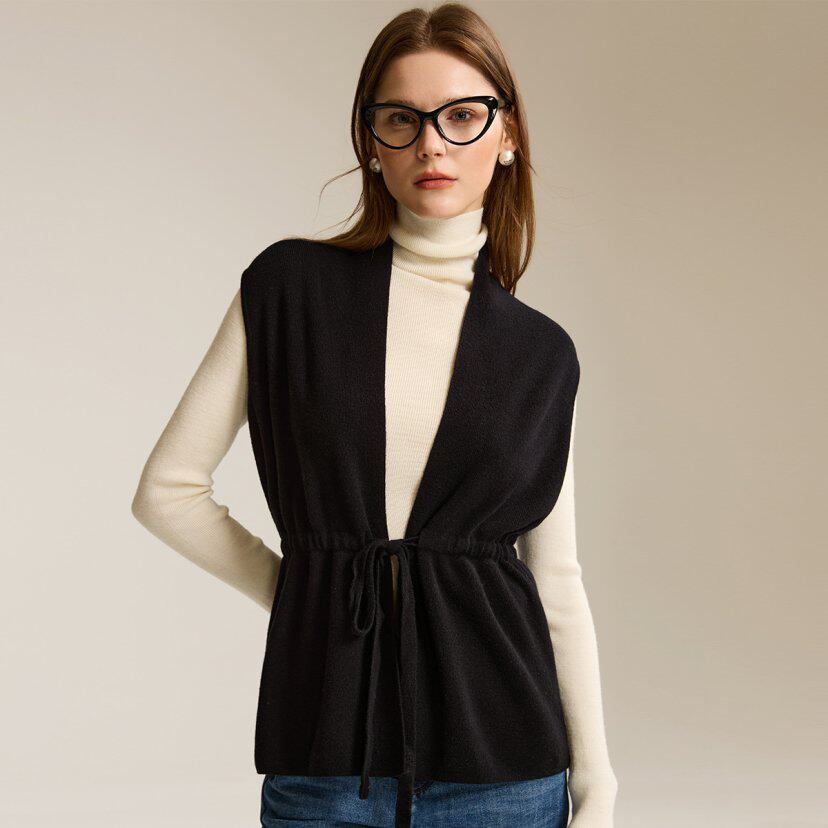 【100%纯羊毛】时髦系带针织马甲开衫慵懒风叠穿显瘦外搭女背心