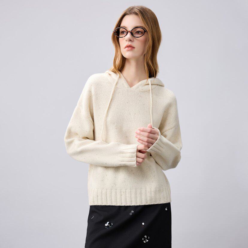 【细闪银河加厚羊毛衫】轻奢风连帽抽绳套头羊毛针织衫女装宽松型