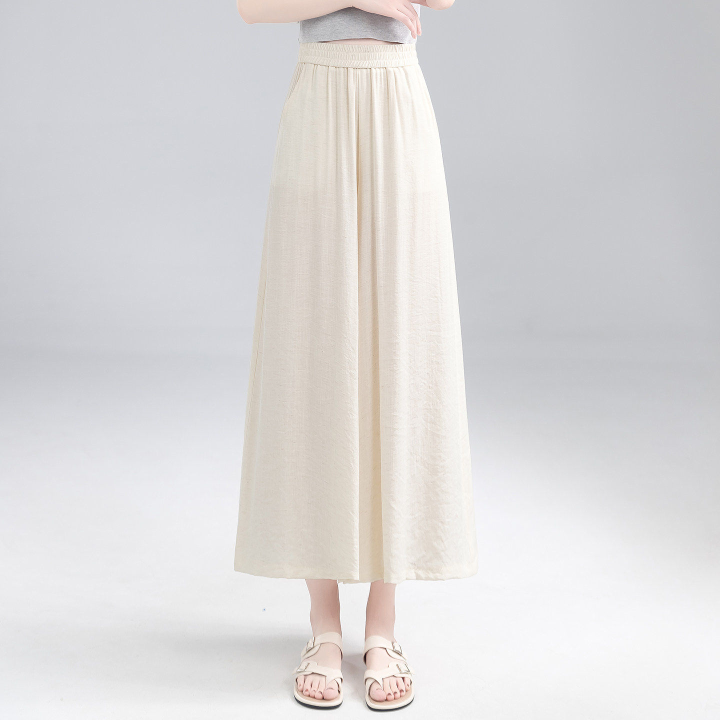 山本亚麻阔腿裙裤女夏季薄款