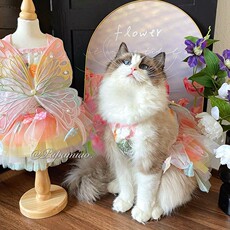 Одежда для животных 猫咪狗狗镂空吊带裙宠物春夏仙女衣服立体蝴蝶彩虹蓬蓬裙泰迪布偶