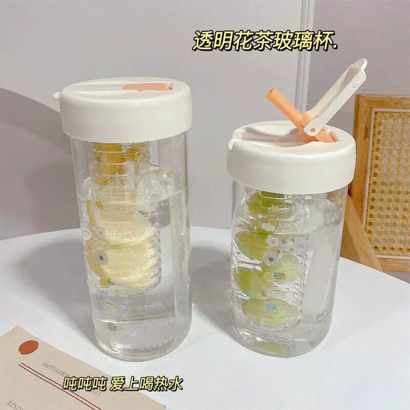 水杯女生高颜值吸管杯大容量玻璃杯可携式水壶新款2026郁金香泡茶