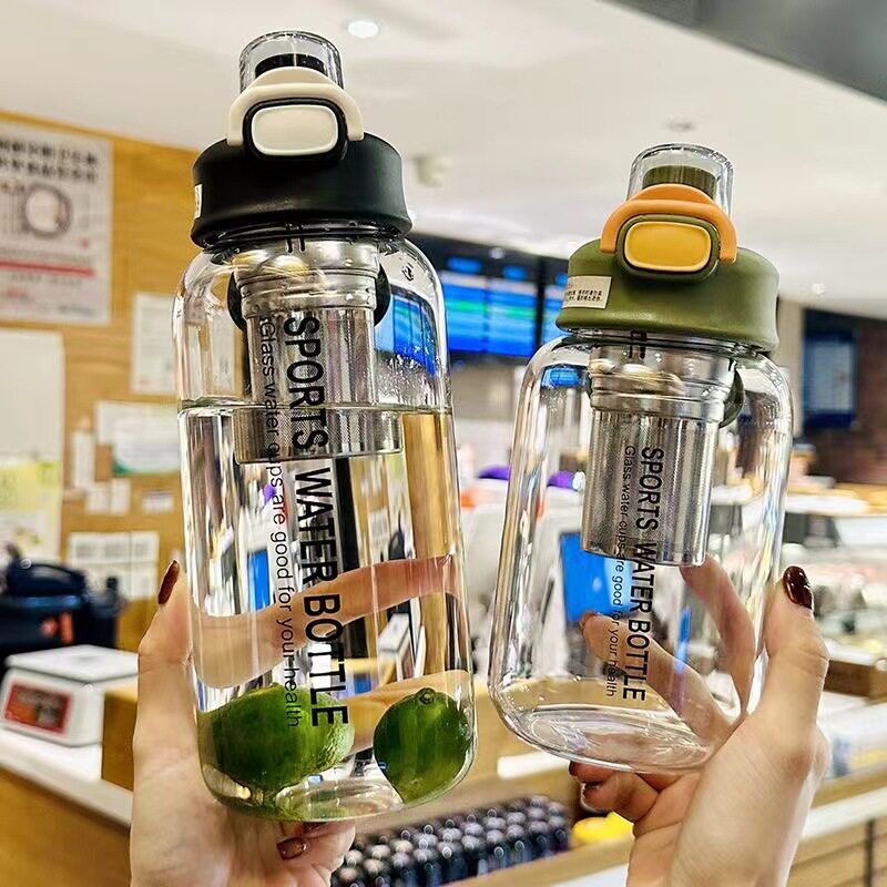 德国大容量玻璃杯耐高温防摔吨吨桶水壶茶水分离外出带吸管双饮杯