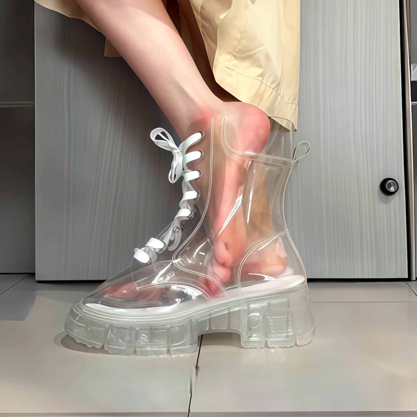 透明雨鞋女款滑防水时尚款外穿软底不累脚厚底成人短筒水晶雨靴