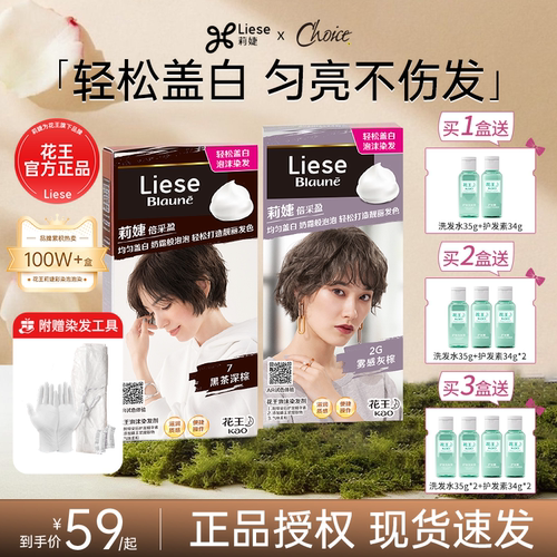 花王莉婕泡泡染发剂遮白发黑棕色