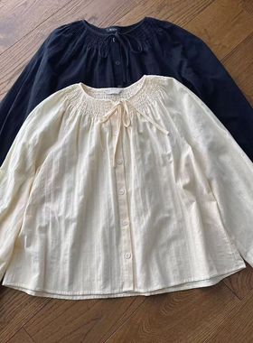 出口原单rome女士衬衫圆领长袖上衣2026早春温柔复古气质百搭小衫